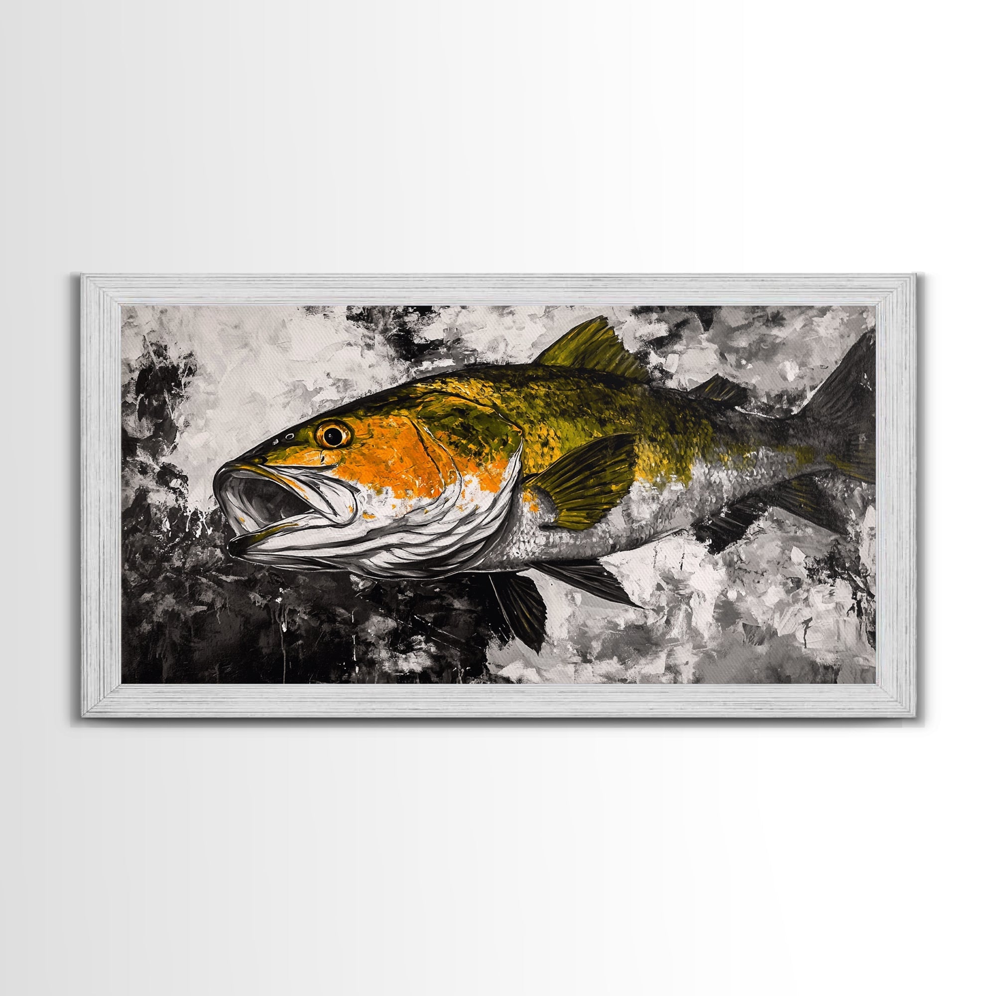 Trout Fish Art, Rustic Fishing Wall Art, Wildlife Painting, Extra Wide Art, Nature Lover Gift, Framed Canvas Print, Cabin Wall Decor