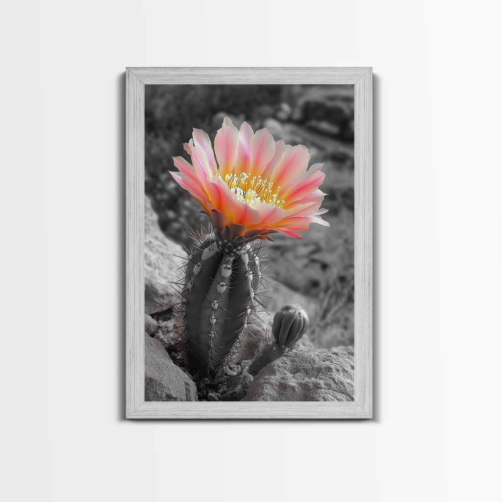 Blooming cactus, botanical print, desert flora, framed canvas print, nature decor, succulent wall art, pink flowers, southwest painting