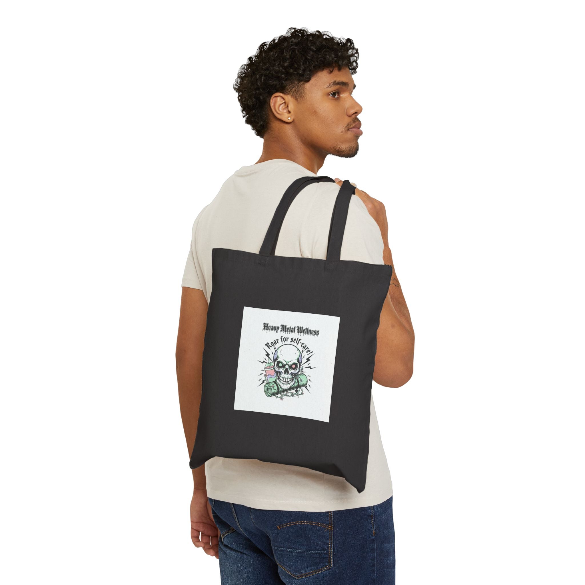 Heavy Metal Wellness Skull Tote | gothic wellness quote, edgy self-care merch