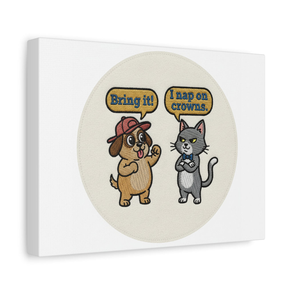 Funny Cat vs Dog Canvas | Pet Rivalry Wall Art