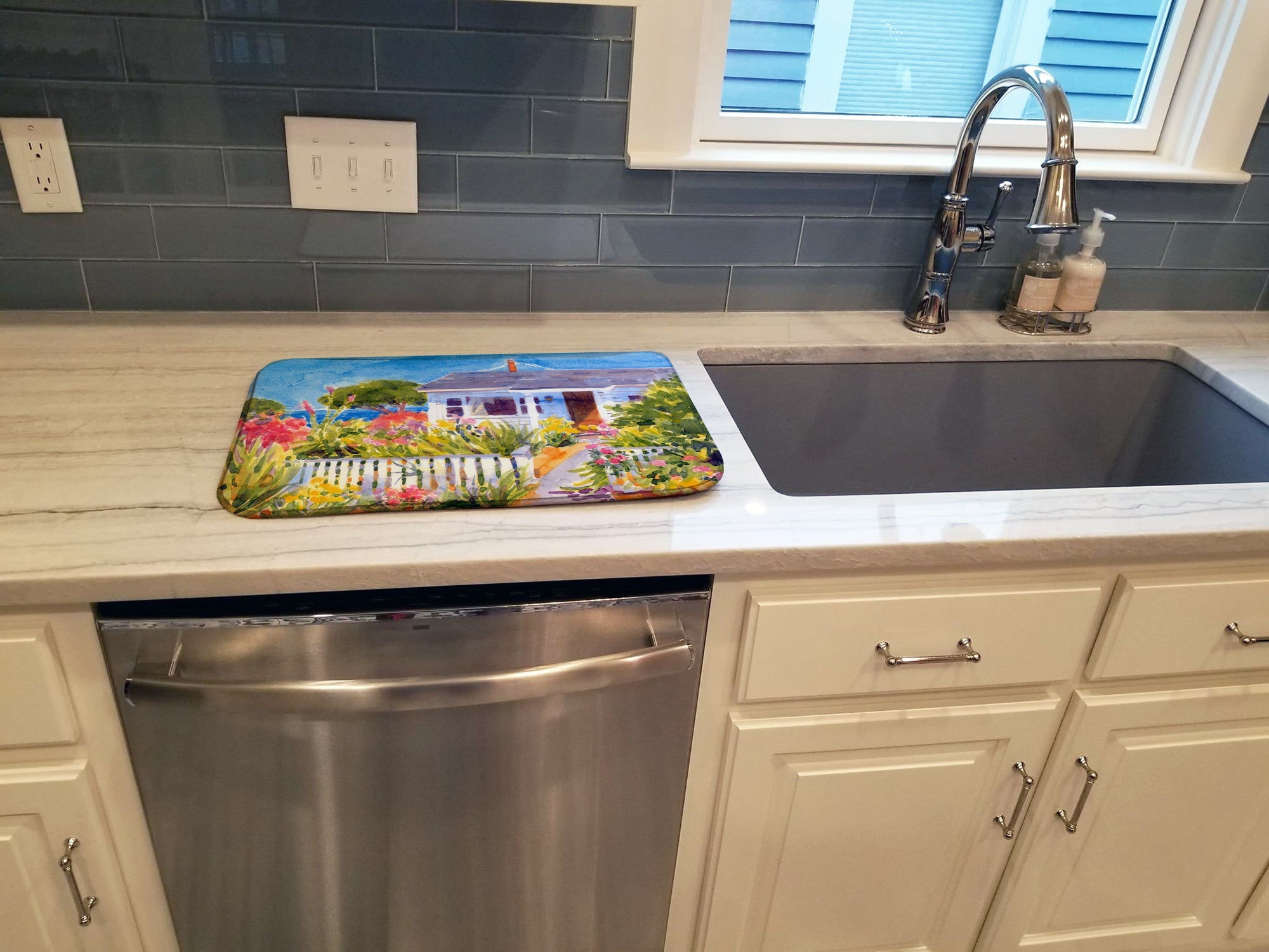 Seaside Beach Cottage Dish Drying Mat Absorbent Dish Drying Mat Pad for Kitchen Counter Dish Drainer Mat for Countertop, 14 x 21", Multicolor