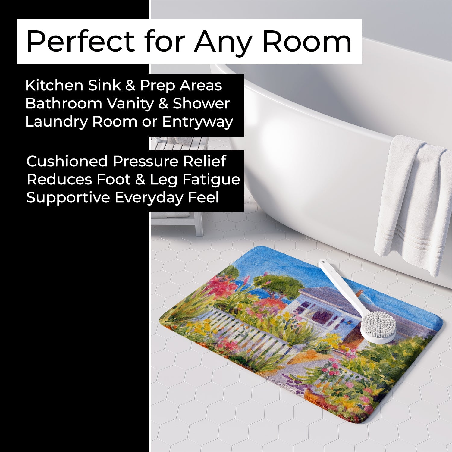 Seaside Beach Cottage Memory Foam Kitchen Mat Machine Washable Anti-Fatigue Cushion Comfort Bath or Kitchen Rug