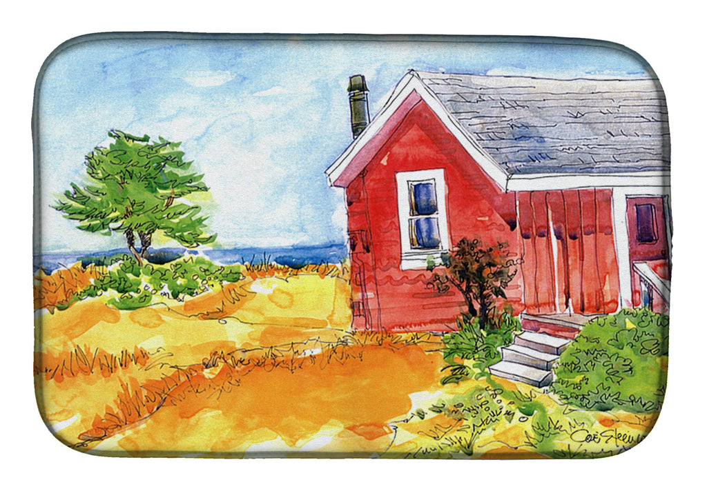 Old Red Cottage House at the lake or Beach Dish Drying Mat Absorbent Dish Drying Mat Pad for Kitchen Counter Dish Drainer Mat for Countertop, 14 x 21", Multicolor