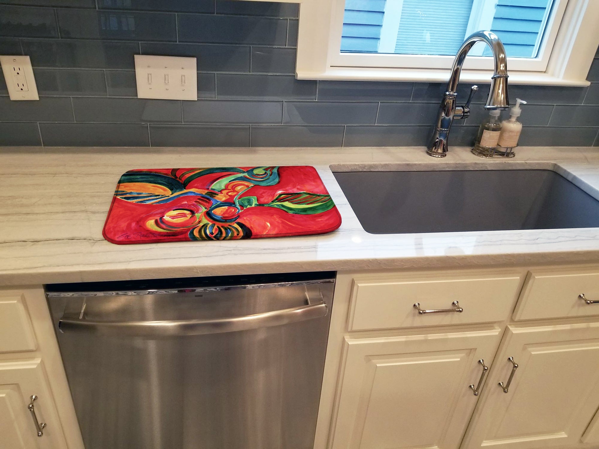 Red Flowers and berries Dish Drying Mat Absorbent Dish Drying Mat Pad for Kitchen Counter Dish Drainer Mat for Countertop, 14 x 21", Multicolor