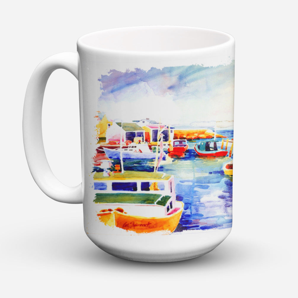Boats at Harbour with a view Ceramic Coffee Mug 15 oz Decorative Large C Handle Mug Cup for Tea, Cocoa Hot Chocolate