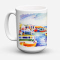 Boats at Harbour with a view Ceramic Coffee Mug 15 oz Decorative Large C Handle Mug Cup for Tea, Cocoa Hot Chocolate