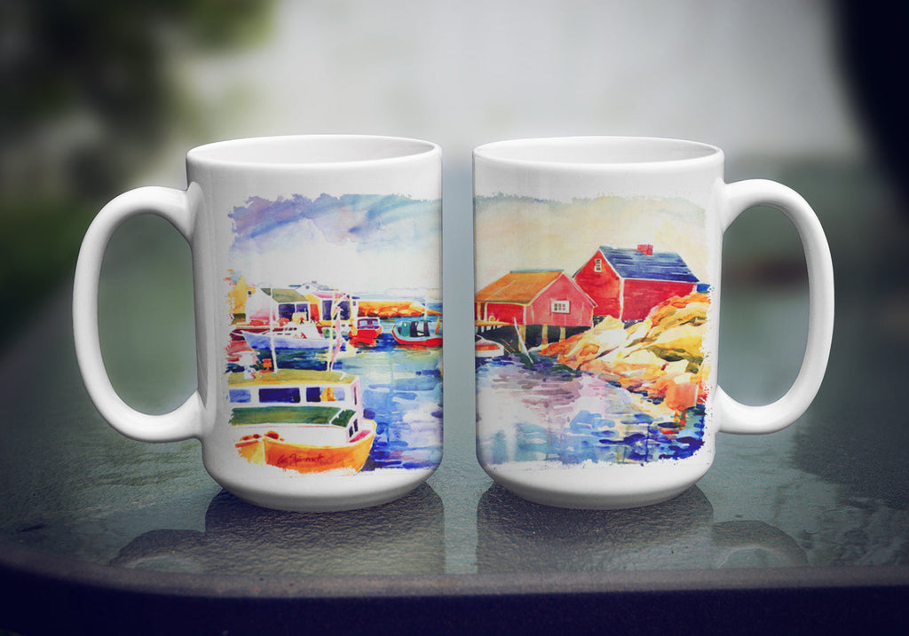 Boats at Harbour with a view Ceramic Coffee Mug 15 oz Decorative Large C Handle Mug Cup for Tea, Cocoa Hot Chocolate