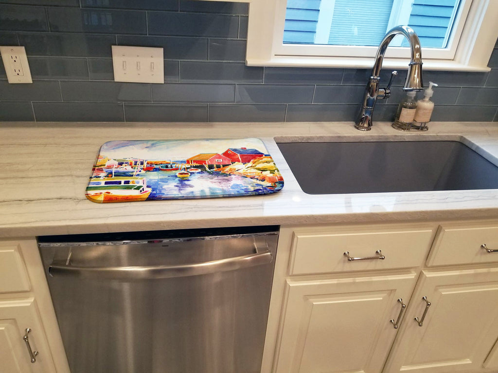 Boats at Harbour with a view Dish Drying Mat Absorbent Dish Drying Mat Pad for Kitchen Counter Dish Drainer Mat for Countertop, 14 x 21", Multicolor