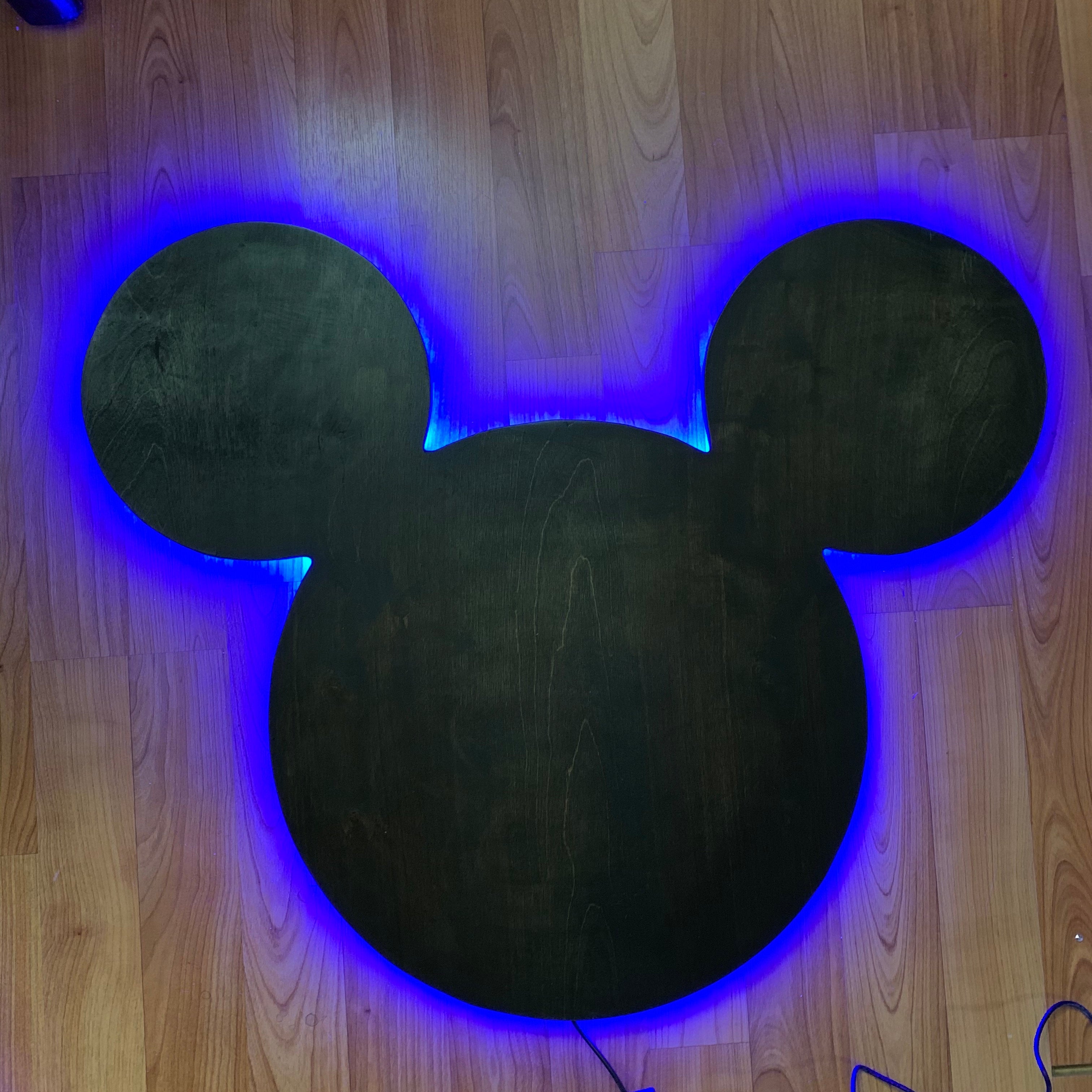 Wooden Mickey Head Wall Art with LED Backlighting and Custom Personalization