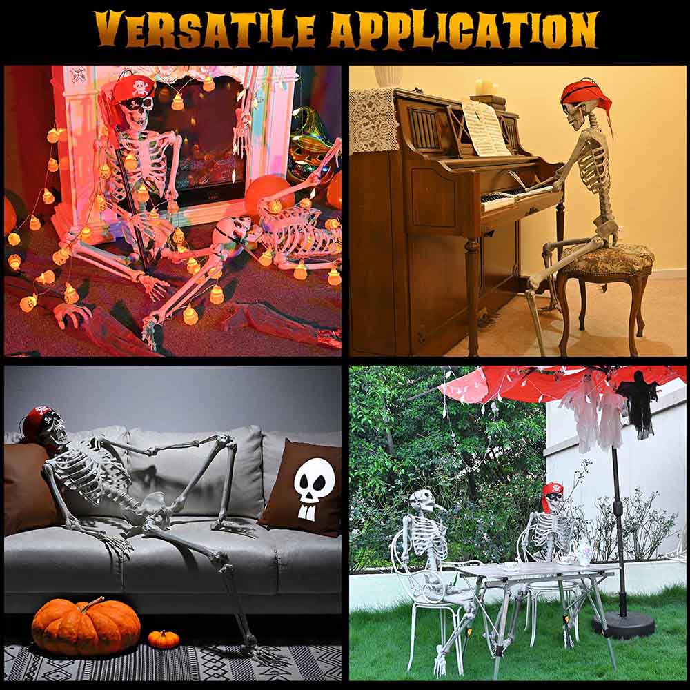 Yescom 5.4ft Skeleton Posable Halloween Decoration with Pirate, Cowboy Costume