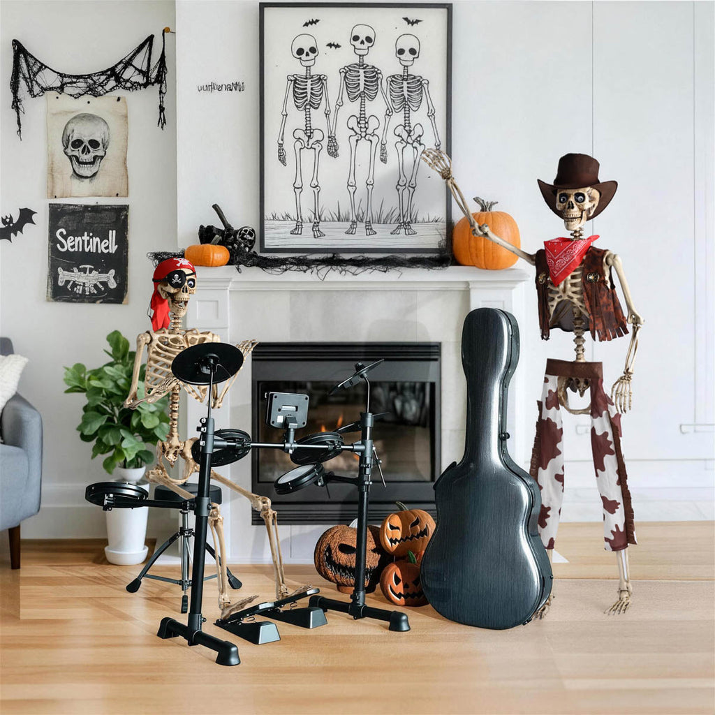 Yescom 5.6ft Skeleton Posable Halloween Decoration with Pirate, Cowboy, Day of Dead Costume
