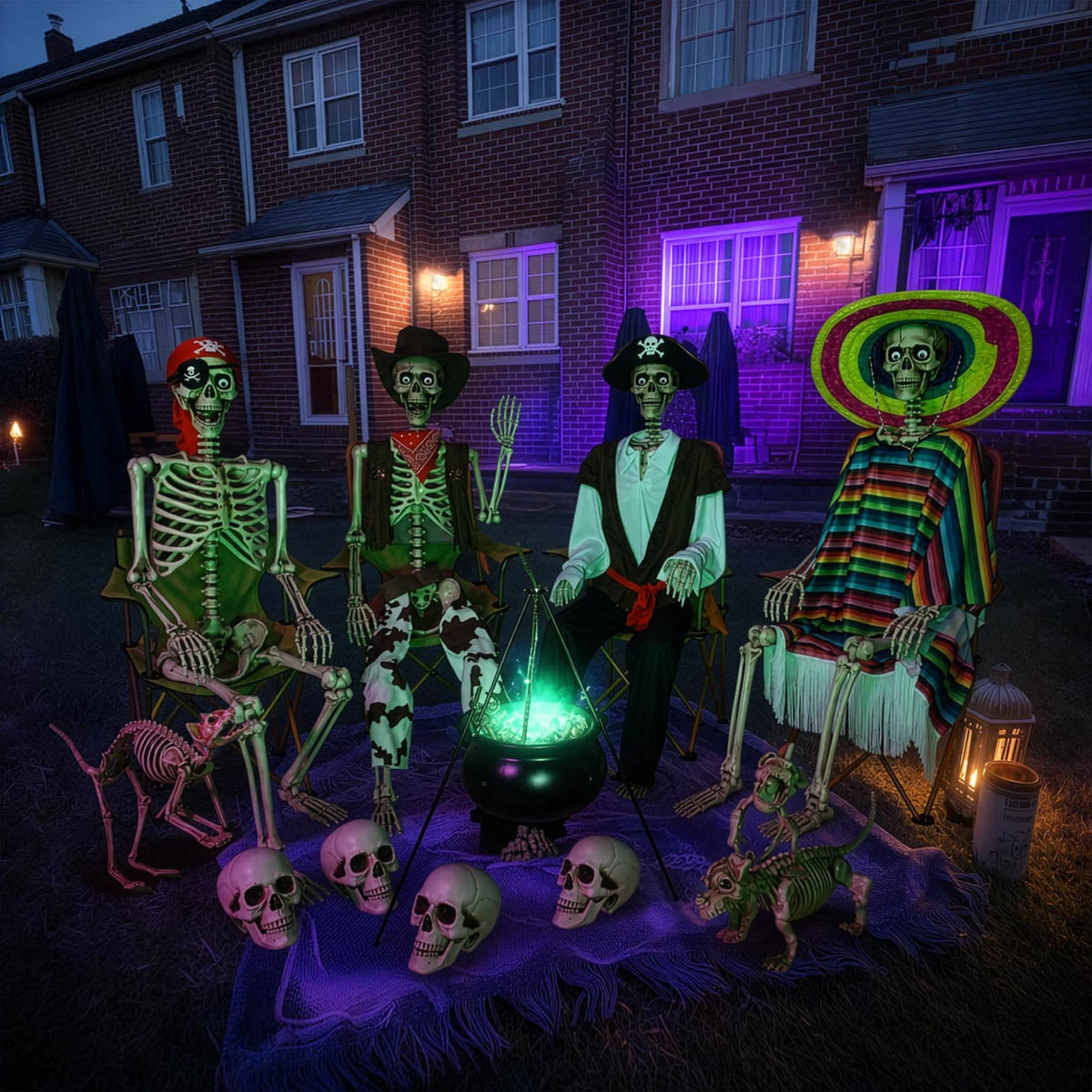 Yescom 5.6ft Skeleton Posable Halloween Decoration with Pirate, Cowboy, Day of Dead Costume