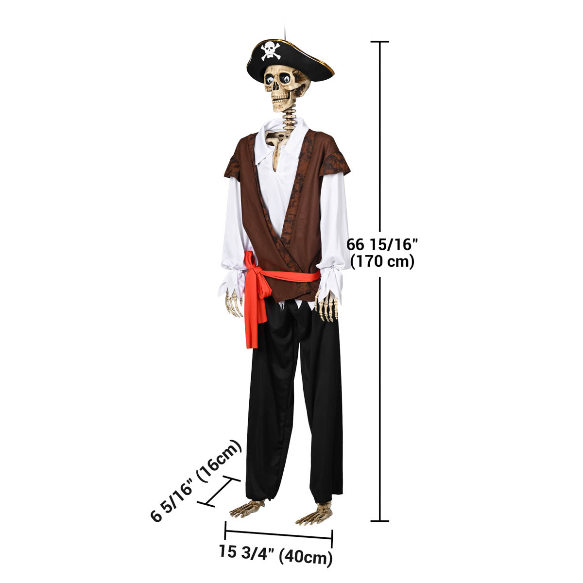Yescom 5.6ft Skeleton Posable Halloween Decoration with Pirate, Cowboy, Day of Dead Costume
