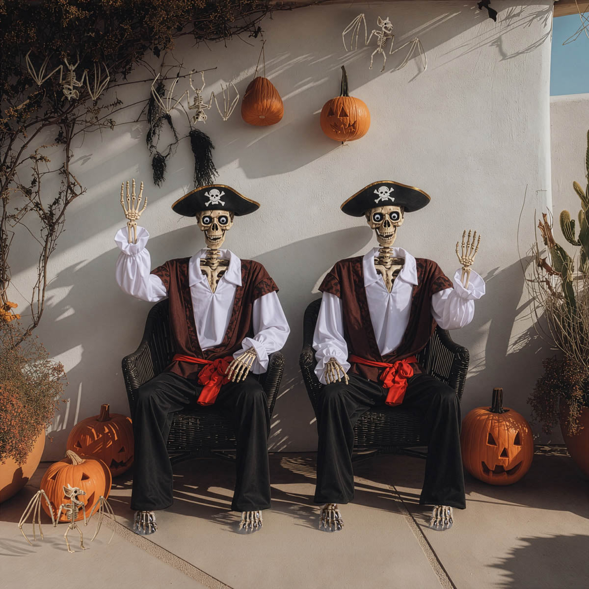 Yescom 5.6ft Skeleton Posable Halloween Decoration with Pirate, Cowboy, Day of Dead Costume