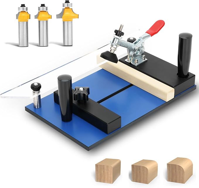 Rail Guide Coping Sled for Router Table,with 3 Packs Roundover Router Bit,Precise Clean Joints, Cabinet Doors, Drawer Fronts, Coping Jig For Router (5” Wide x 1-1/4”)