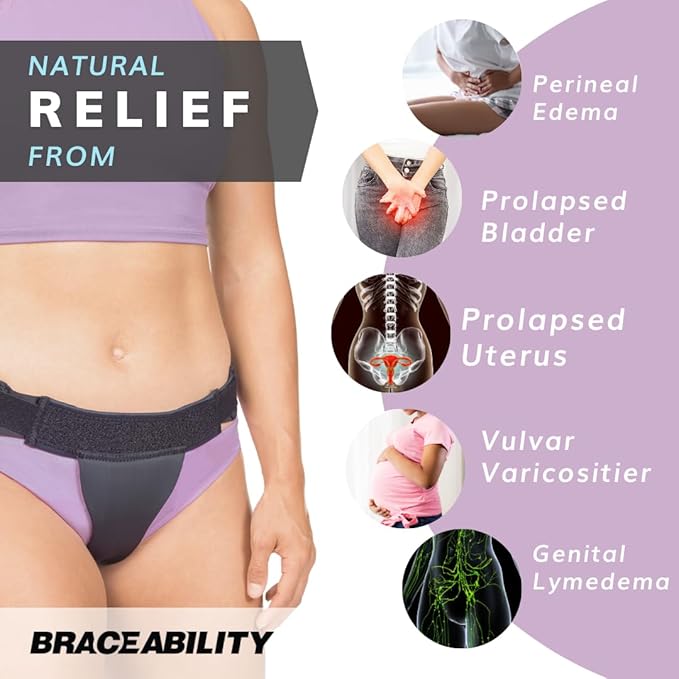 BraceAbility Pelvic Pro Support Belt - Patented, Original Prolapsed Uterus Brace for Women Treating Dropped Bladder, Uterine Prolapse, Vulvar Varicosities, Postpartum, Symphysis Pubis Dysfunction (L)