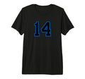 Blue Black Sport Team Number 14 Tri T-Shirt - Minimalist Print for Adults
