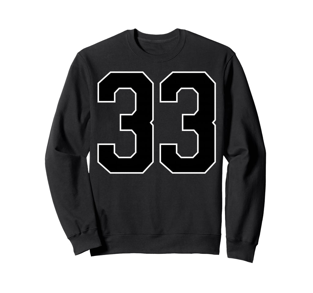 Black Sports Team Number 33 Fan Sweatshirt - Minimalist Print for Adults