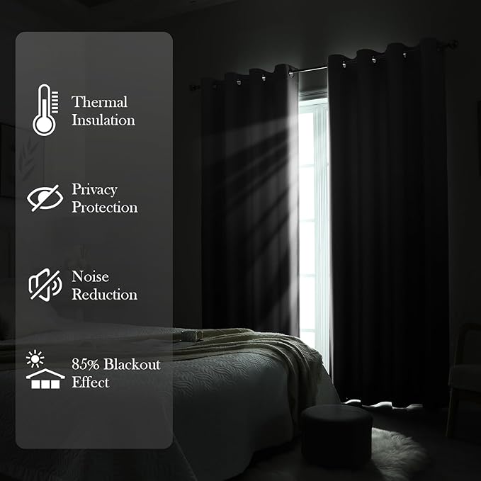 HOMEIDEAS Black Ombre Blackout Curtains 52 X 84 Inch Length Gradient Room Darkening Thermal Insulated Energy Saving Grommet 2 Panels Window Drapes for Living Room, Bedroom