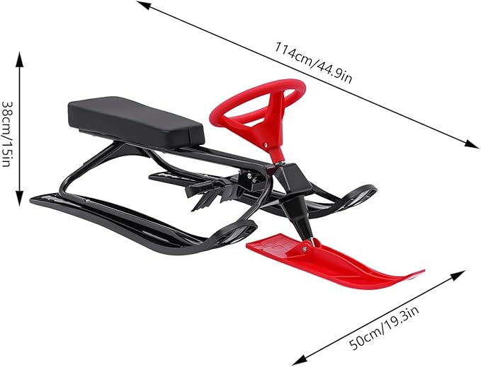 Sleds for Snow, Portable Snow Racer Winter Ski Sled Snow Sled W/Steering Wheel, Outdoor Ski Sled Slider Board for 3-15 Years Kids, Toboggan Pulling Boat Seat Sled for Ice Skating