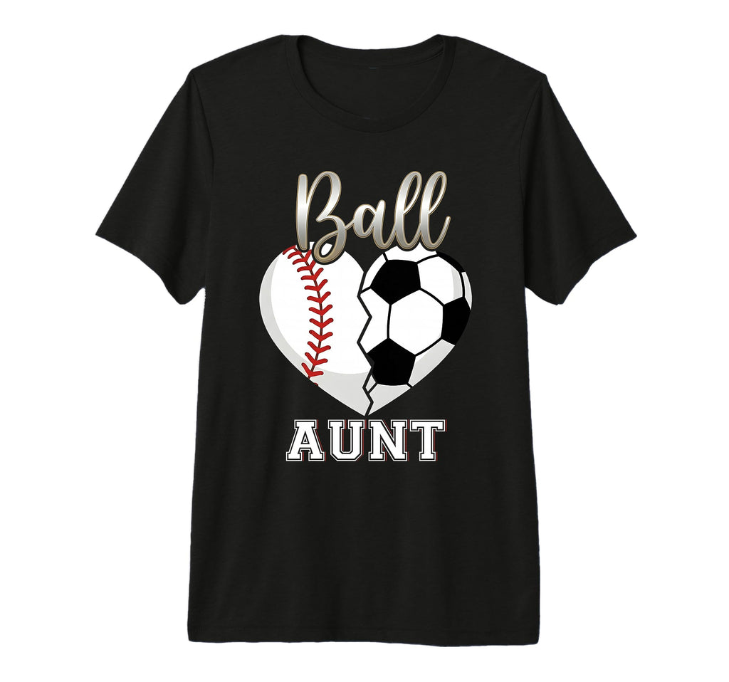 Ball Aunt Baseball Soccer Heart T-Shirt - Casual Everyday Wear for Adults