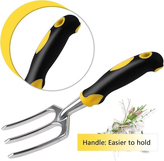 FEBSNOW Garden Tool Set - 5 Pieces Heavy Duty Gardening Hand Tools Kit Include Garden Trowel, Garden Rake, Spade Shovel, Weeder, Cultivator for Men, Women