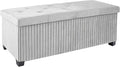 Storage Ottoman Bench, 43 Inch Foldable Ottoman with Legs, Velvet Foot Rest Stool, End of Bed Bench, Storage Chest for Living Room, Bedroom (Grey)