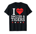 I Love Soccer And Tigers Funny T-Shirt - Novelty Apparel for Adults