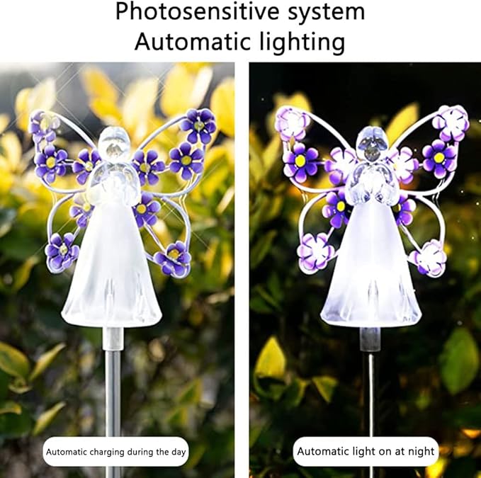 YWBL-WH 2PCS Angel Solar Lights LED Solar Garden Stake Lights Outdoor Garden Eternal Light Angel Decoration (Blue)