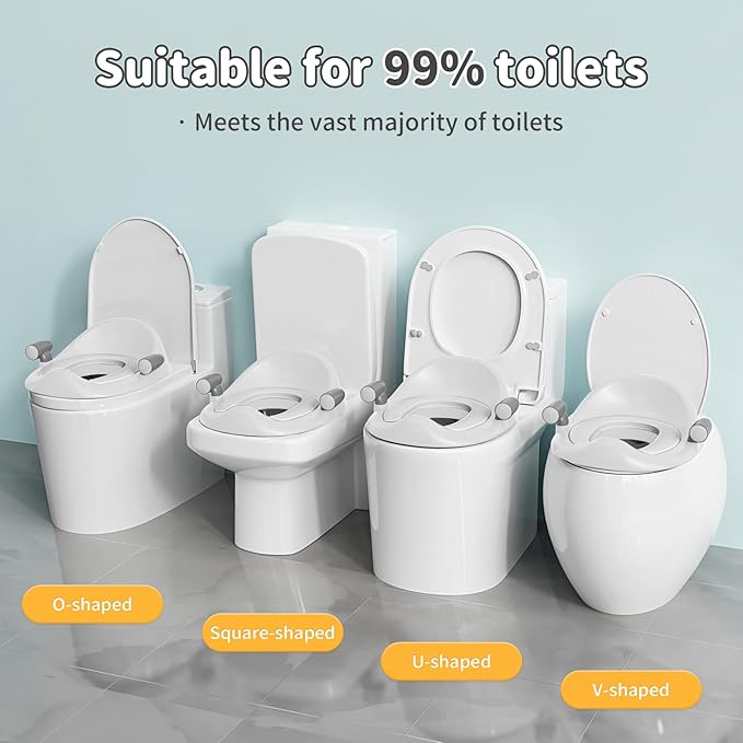 Potty Training Toilet Seat with Kids Step Stool Anti-Slip Toddler Seat, Soft Cushion, Baby Potty Training Set for Boys & Girls (Grey)