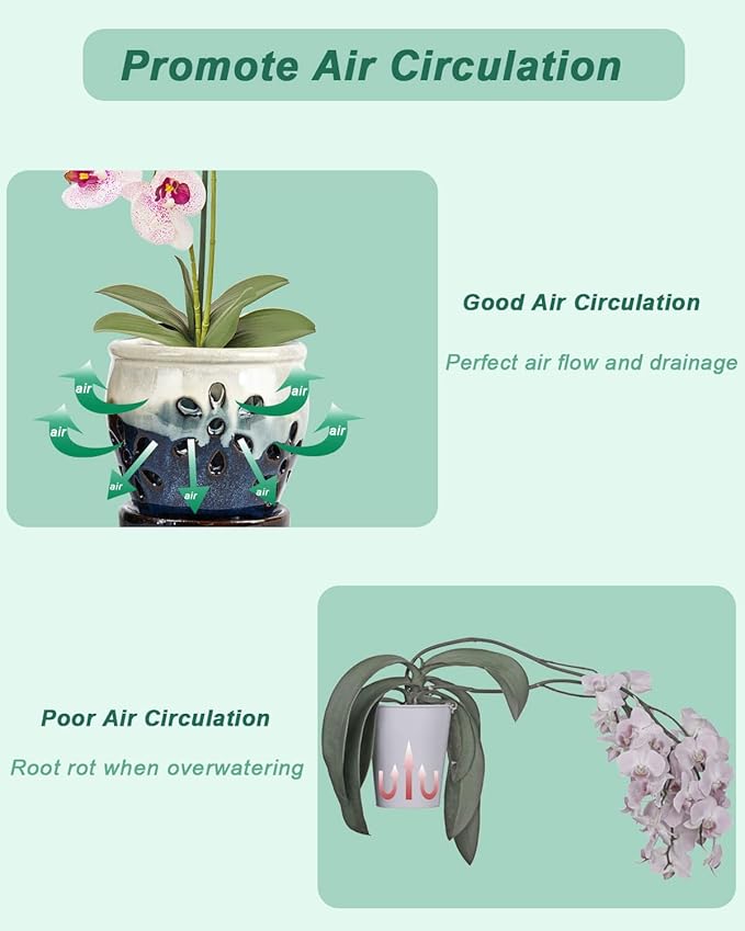 vensovo 4 Inch Ceramic Orchid Pots with Holes and Saucers - 2 Pcs Small Succulent Pot for Repotting, Garden Flowerpots for Plants Indoor and Outdoor Promotes Air Circulation (Blue, Brown Mixed)