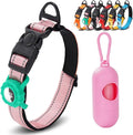 JSXD AirTag Dog Collar, Night Reflective Nylon Dog Collar for Small Medium Large Dogs,Lockable Quick Release Buckle,Padded Breathable Pet Collar with AirTag Holder (Pink, Medium)