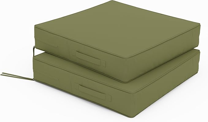 Patio Chair Cushions 22 X 22 X 4 Inch Waterproof Outdoor Seat Cushions for Patio Furniture, Outdoor Sofa Couch Pads with Ties & Handle, Set of 2, Light Green