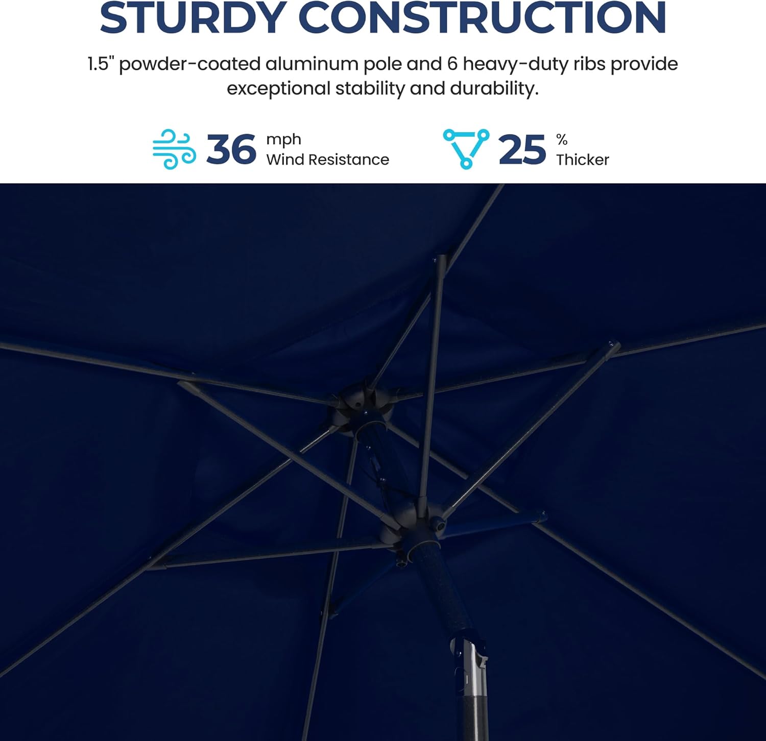 Aok Garden 7.5 ft Patio Umbrella Outdoor Market Umbrella Tilt Button and Crank 6 Ribs for Deck Lawn Pool& Backyard
