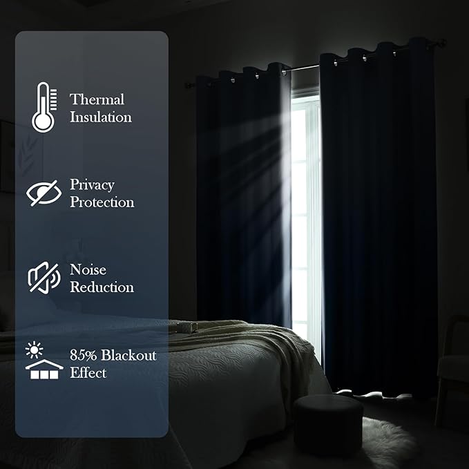 HOMEIDEAS Navy Blue Ombre Blackout Curtains 52 X 63 Inch Length Gradient Room Darkening Thermal Insulated Energy Saving Grommet 2 Panels Window Drapes for Living Room, Bedroom