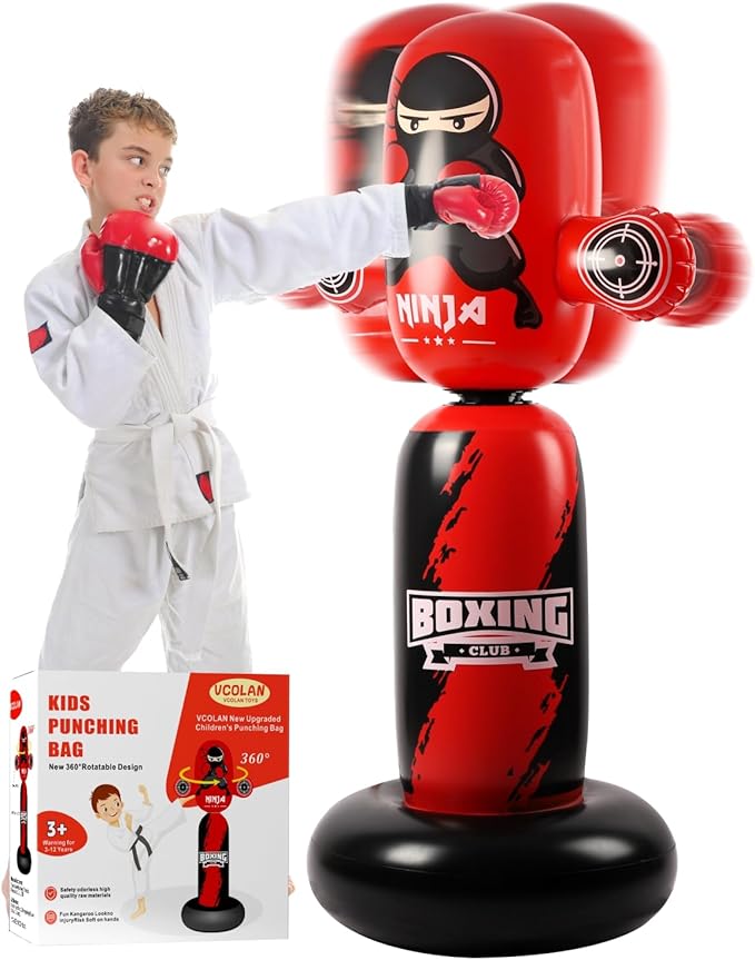 Punching Bag for Kids,New Upgraded 360°Rotating Kids Punching Bag,Inflatable Boxing Bag Toy for Boys Girls, Christmas Birthday Gift for Kids Age 3-12