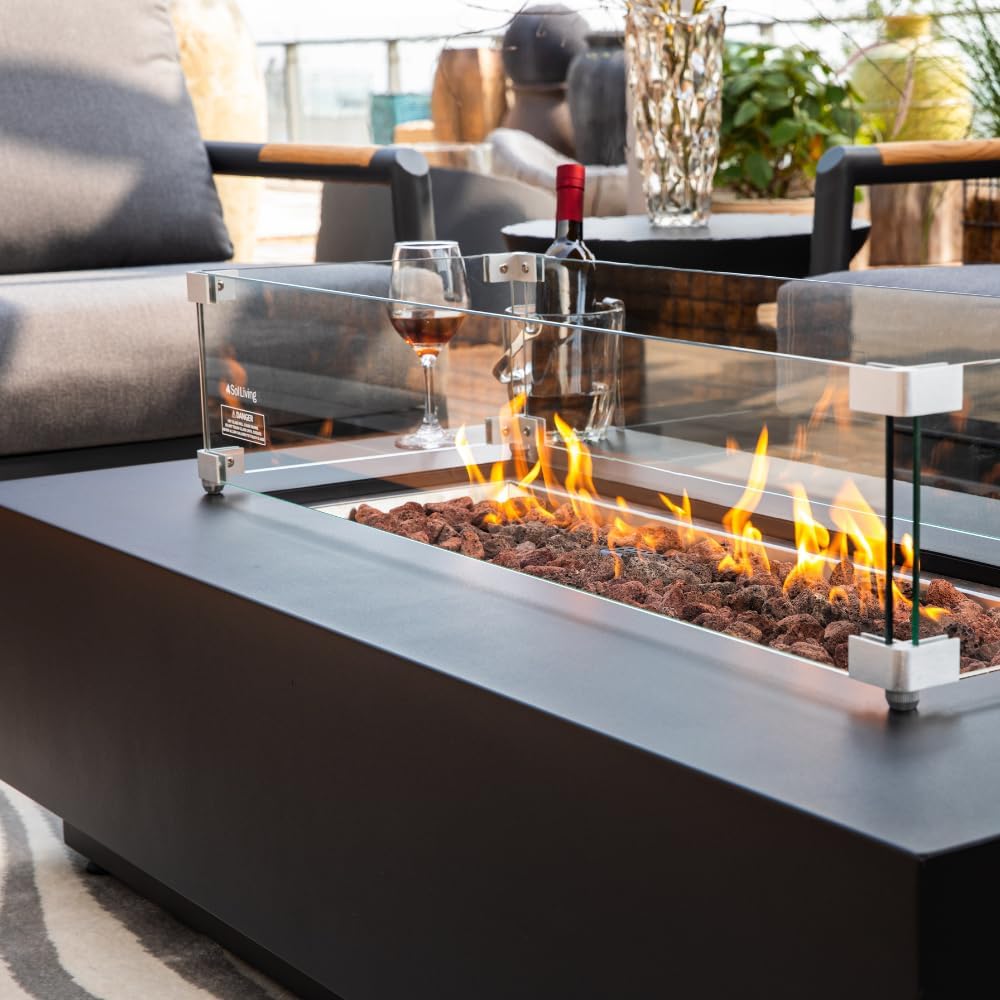 Westwood 50” Propane Fire Pit Smokeless Firepit Converts to Outdoor Gas Fire Pit for Outside Patio Firepit Table Includes Windscreen Rain & Tank Cover Lava Rocks Lid CSA Certified