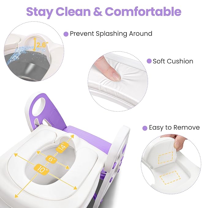 Primlect Potty Training Seat, 2-in-1 Toddler Toilet Seat with Step Stool, Ultra-Stable Potty Chair Attachment, Adjustable Seat and Step Ladder, Non-Slip Design, Splash Guard for Boys and Girls(Blue)