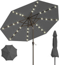 9FT Solar Umbrella 32 LED Lighted Patio Umbrella Table Market Umbrella w/Tilt and Crank, UV-Resistant Outdoor Umbrella for Pool, Garden, Deck, Gray