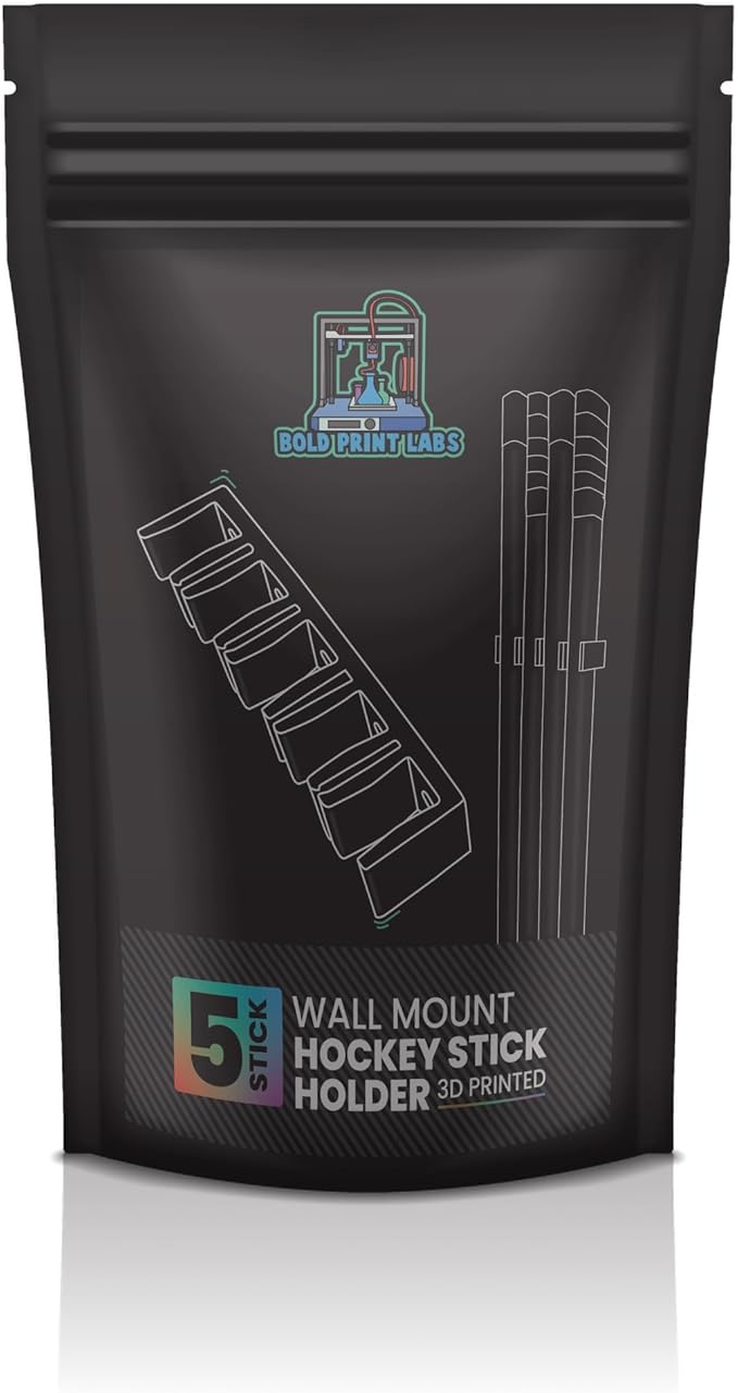 Wall Mount Hockey Stick Holder | Ice Hockey Stick Organizer (Black, 5 Stick Wall Mount)
