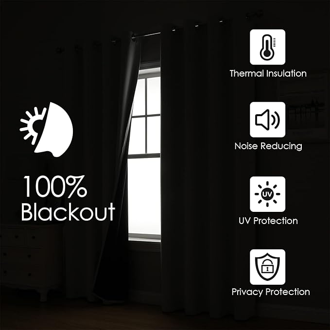 ChrisDowa 100% Blackout Curtains for Bedroom with Black Liner, 2 Thick Layers Total Blackout Thermal Insulated Grommet Small Window Curtains 2 Panels Set (Forest Green, 42 x 45 Inch)