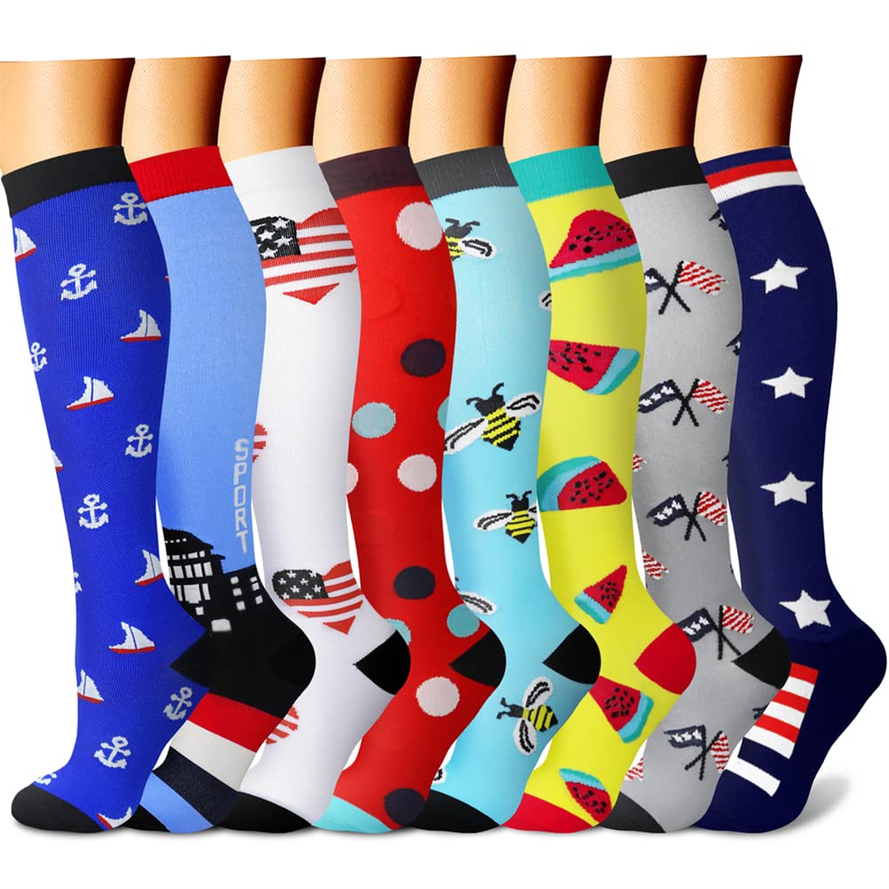 CHARMKING Compression Socks for Women & Men Circulation (8 Pairs) 15-20 mmHg is Best Support for Athletic Running,Cycling