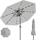 9FT Solar Umbrella 32 LED Lighted Patio Umbrella Table Market Umbrella w/Tilt and Crank, UV-Resistant Outdoor Umbrella for Pool, Garden, Deck, Light Gray