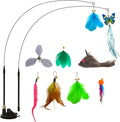 Cat Toys Wand Hands-Free Interactive with Super Suction Cup Sticky Detachable 9Pcs Refills 2 Stick for Indoor (Cat Wand with Suction Cup)