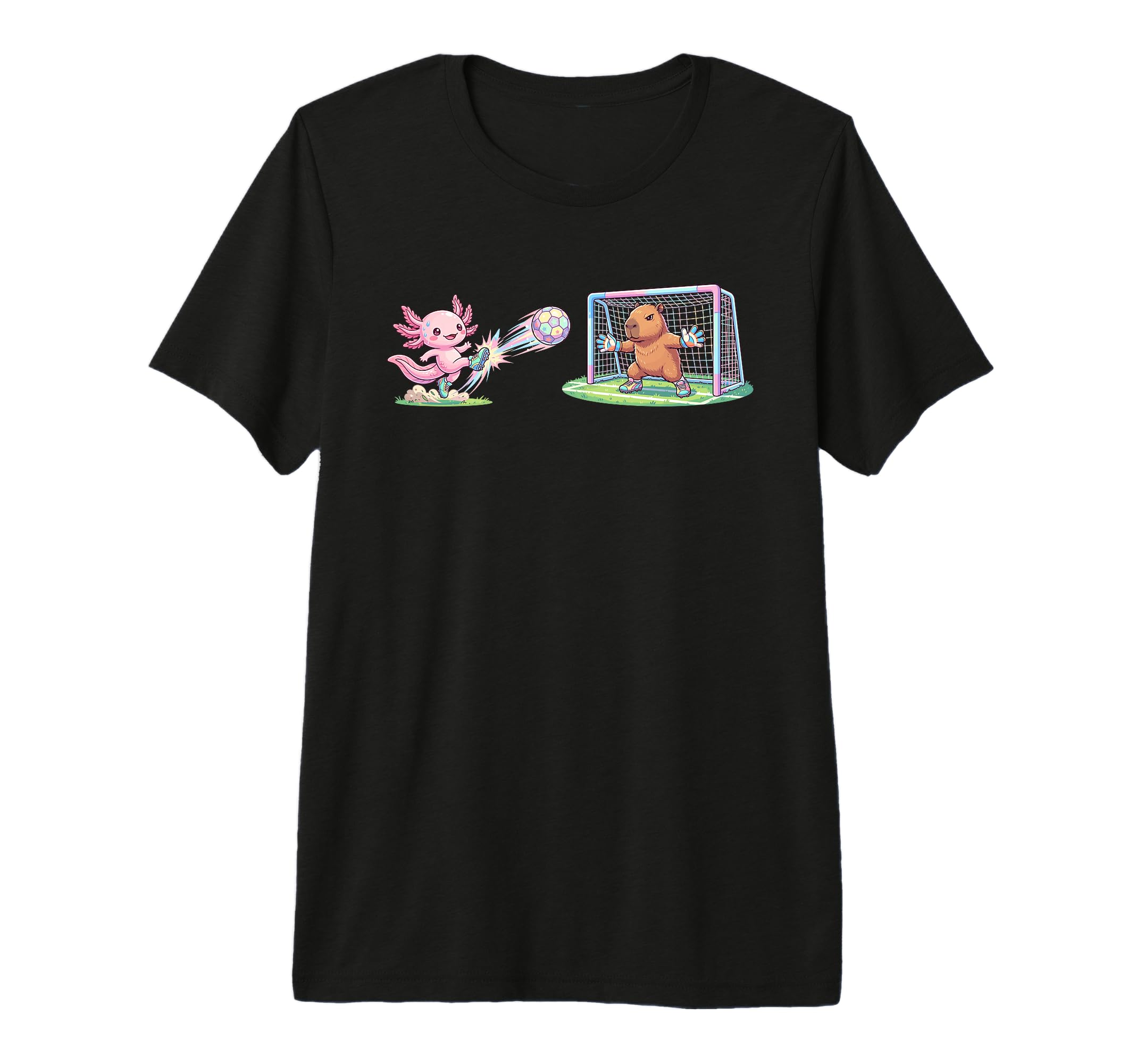 Axolotl Kicks Ball Capybara Goalie Soccer T-Shirt - Graphic Print Unisex
