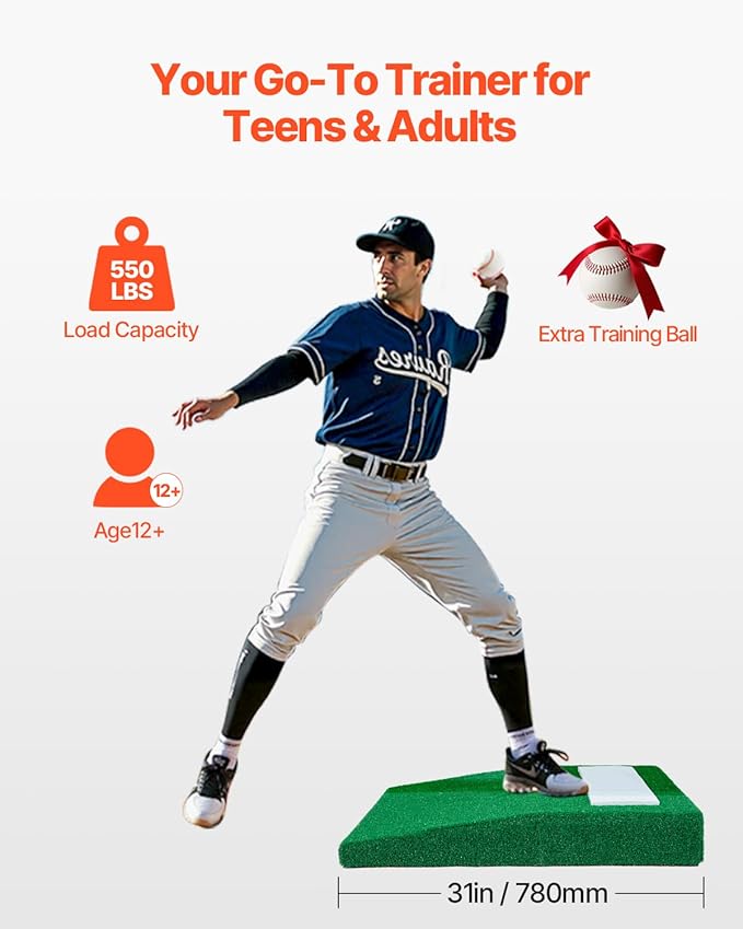 VEVOR Pitching Mound, Baseball Game Mound, Indoor/Outdoor Pitching Practice and Training Equipment, Softball Pitching Aids with Antifade Turf and Pitching Rubber