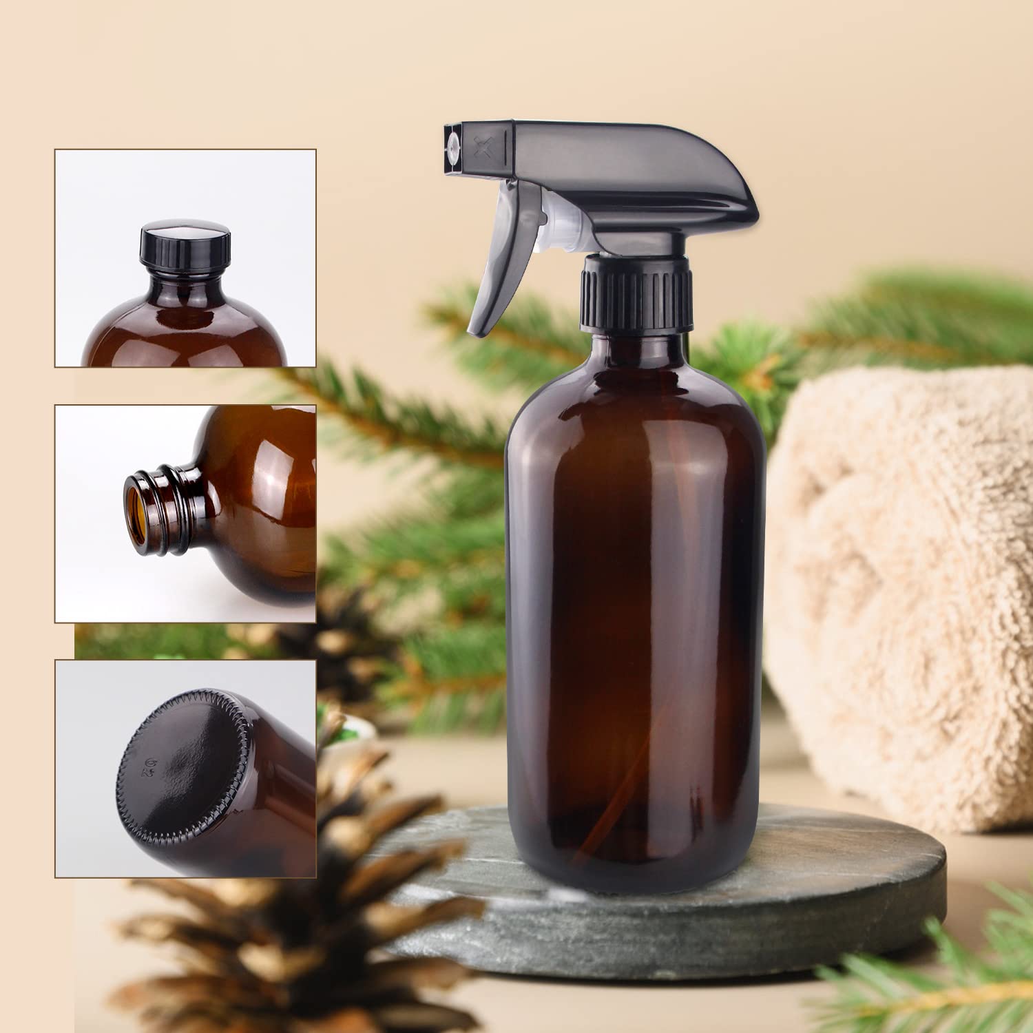 Wedama Amber Glass Spray Bottles, 16 oz Glass Spray Bottles for Cleaning Solutions and Essential Oils, Refillable Empty Spray Bottle with Adjustable Nozzles for Alcohol, Plant and Hair Care (1 Pack)