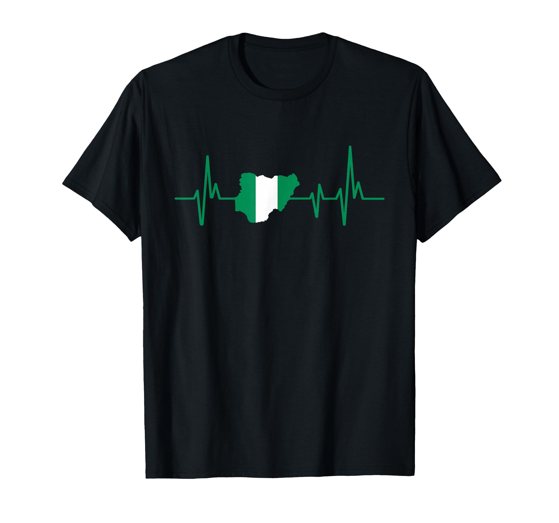 Heartbeat Nigerian Flag Nigeria T-Shirt - Casual Everyday Wear Unisex