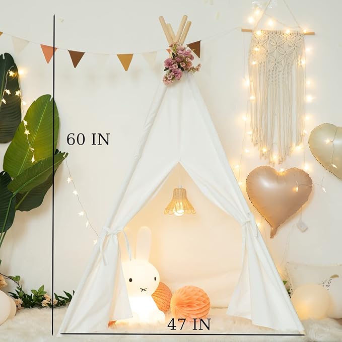 Teepee Tent for Kids-Portable Children Play Tent Indoor Outdoor (White)