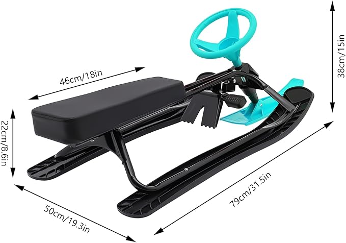 Sleds for Snow, Portable Snow Racer Winter Ski Sled Snow Sled W/Steering Wheel, Outdoor Ski Sled Slider Board for 3-15 Years Kids, Toboggan Pulling Boat Seat Sled for Ice Skating